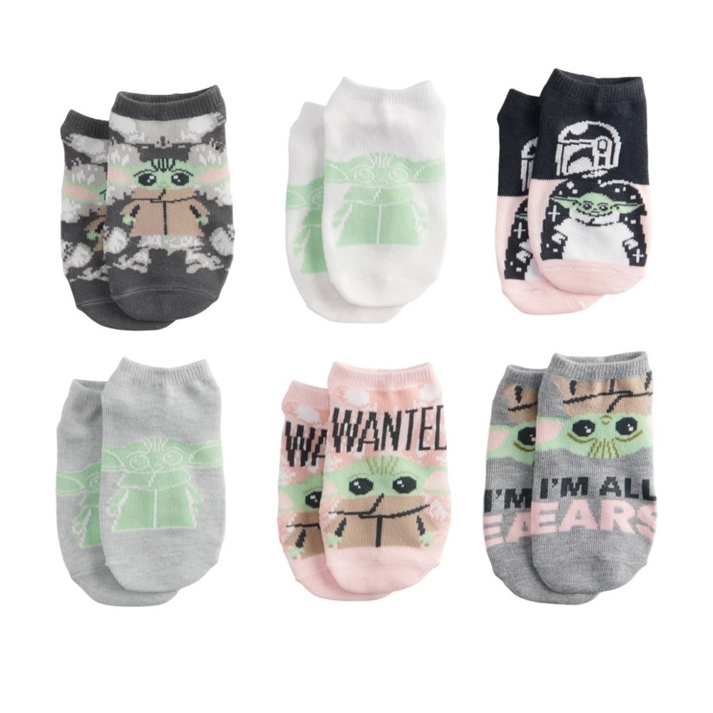 🆕 Girls 6 Pairs No-Show Socks Star Wars  Mandalorian Shoe Size 7.5-3.5